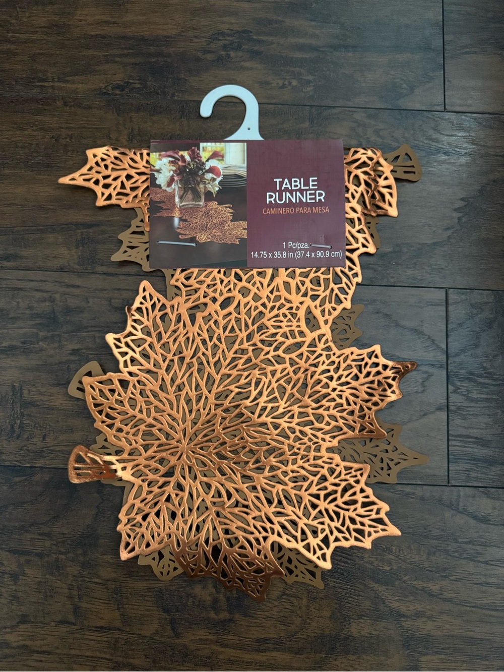 Amscan Metallic Rust Orange Vinyl Fall Leaf Table Runner - Home Dining